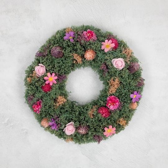 13" Pink Rose & Purple Thistle Spring Wreath